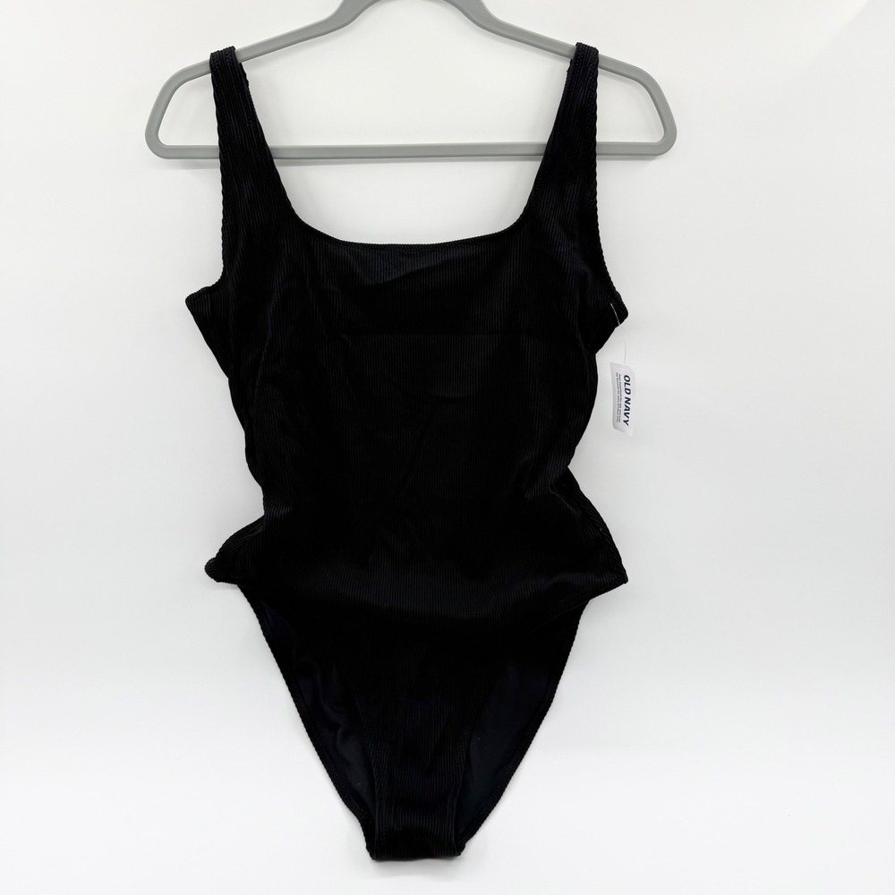 Old Navy Ribbed Square Neck One Piece Swimsuit Black 836442-00-1 Womens Large‎